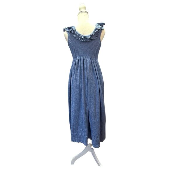 Hatch Sarah Maternity Dress Blue Smocked Ruffle Midi Cotton Elegant Size 0 (XS) - Picture 5 of 8